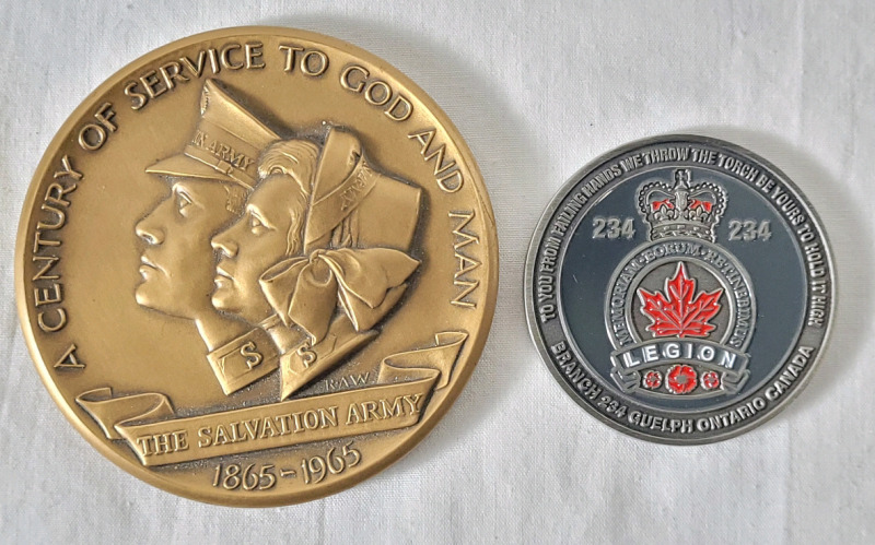 1965 (1865-) Salvation Army 100th Anniversary Token Coin & 2011 (1977-) Canadian Legion Guelph Branch #234 Token Coin