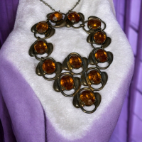 Vintage Deco Czeck Sterling Amber Glass Necklace stamped Sterling