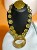 Bold Citrine Crackle Glass Necklace Wide Sparkle Bangle Lucite Golden Nrooch Rhinestones