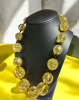 Bold Citrine Crackle Glass Necklace Wide Sparkle Bangle Lucite Golden Nrooch Rhinestones - 2