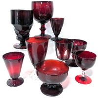 9 Assorted Ruby Glass Cups, Chalices, Goblets + | Up to 6" Tall