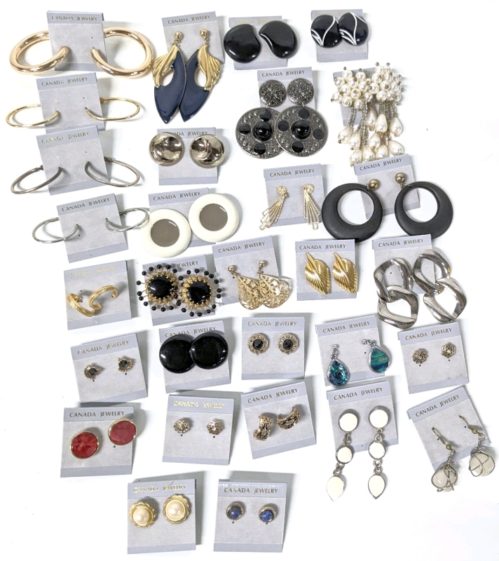 30 Pairs of Assorted Pierced Earrings on Backing Cards | Up to 2" Long