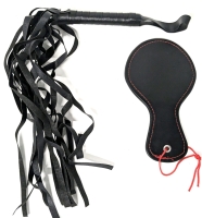 [Adults Only] New Faux Leather Flogger & Spankin' Paddle | Full Length of Flogger incl Handle: 16.5"