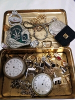 Vintage Tjoklat candy tin with men's jewelry