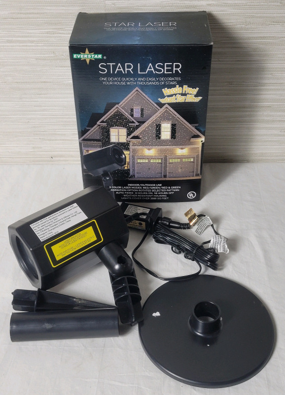 Everstar Star Laser Indoor / Outdoor Light Projector . 3-Color Light Modes , Red / Green / Red & Green . Tested Working