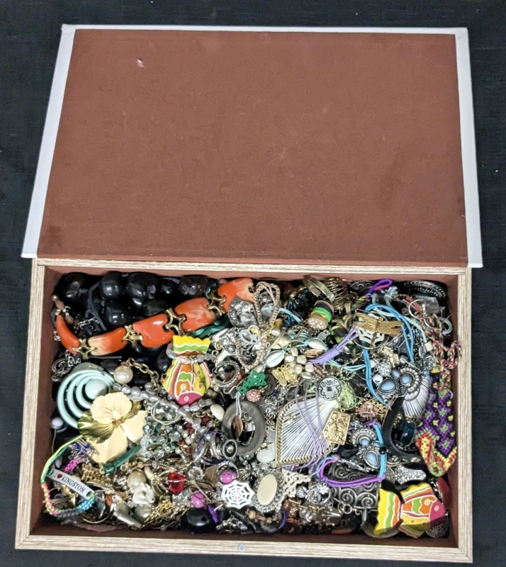 Assorted Jewelry for Crafting & Repair in Large Boot-Shaped Trinket Box | Box Measures 8.5" x 13.25" x 2.75"