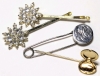 Eniko Sterling Silver Rose Brooch (1.8") + 13 Stick-Pins (Up to 3"), Oversized Engraved Safety Pin, Hair Pins + - 8