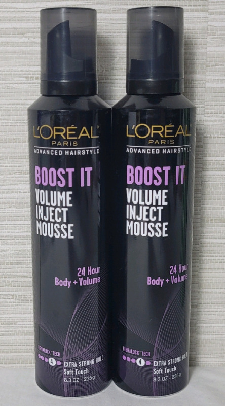 New - Two (2) L'Oreal Paris Boost It Volume Inject Mousse , #4 Extra Strong Hold Soft Touch . 8.3oz. (235g) Cans