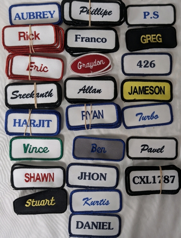 45 New - Assorted Name Patches - Embroidered & Printed. Some Duplicates