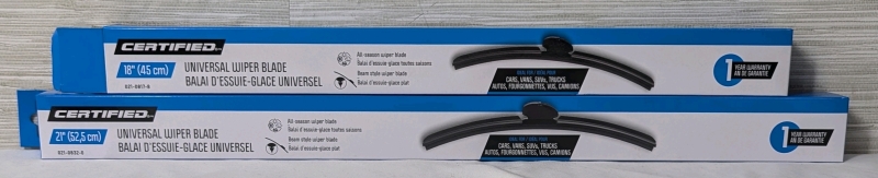 2 New: Universal Wiper Blades - 21" and 18" Blades