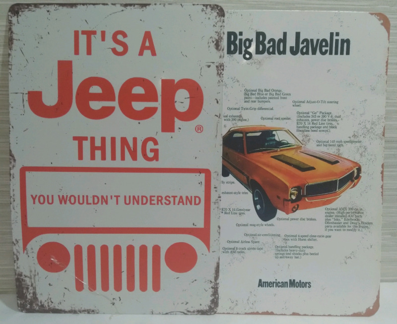 2 New 12x8" Metal Tin Sign Javelin/Jeep