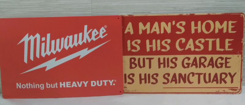 2 New 12x8" Metal Tin Sign Milwaukee, Garage Sanctuary