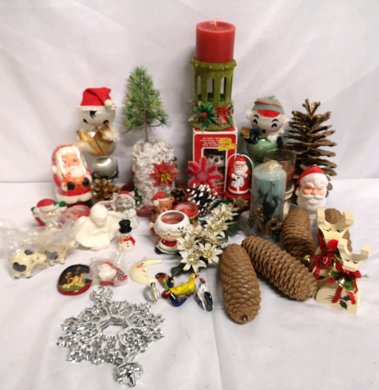 Vintage & Modern Large Christmas Decor Lot - Candles, Ornaments+++