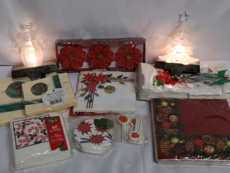 New Christmas Napkins and Candles & 2x Stocking Holders They Light Up