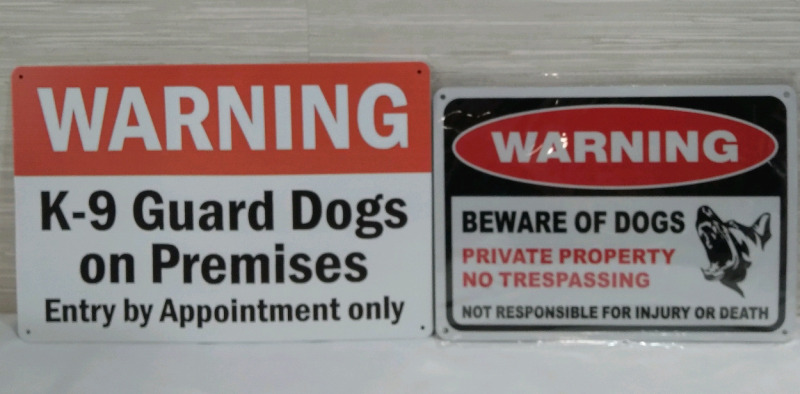 2 New Metal Tin Sign 7x10" 12x8" Warning Dog