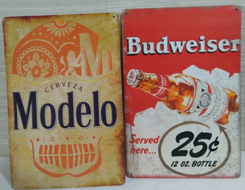 2 New Metal Tin Sign 12x8" Budweiser Modelo