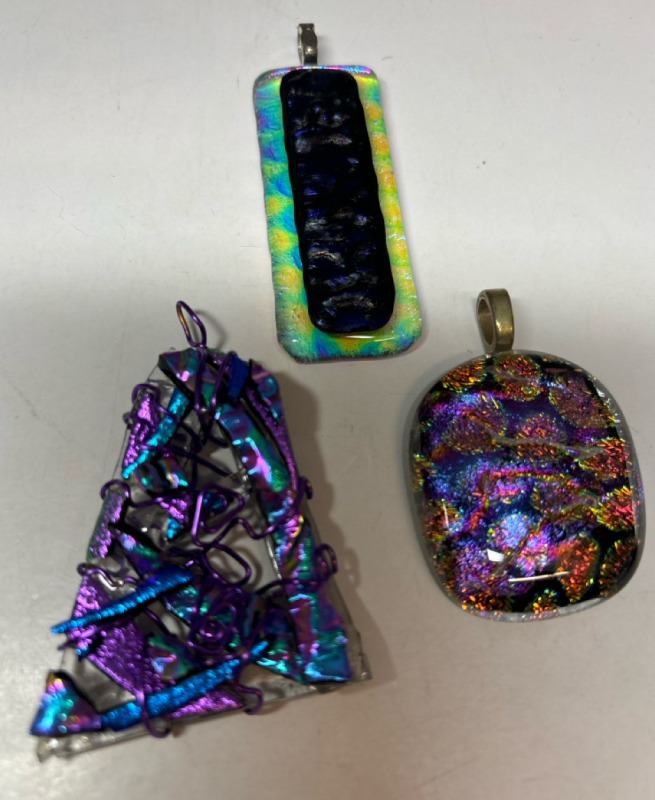 Opal Dragons Breath Glass Pendant Two Dichroic Glass Pendants