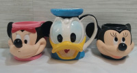 Disney 3.5" Minnie Mouse, Mickey Mouse Plastic Mugs and Disney 5" Donald Duck Porcelain Mug