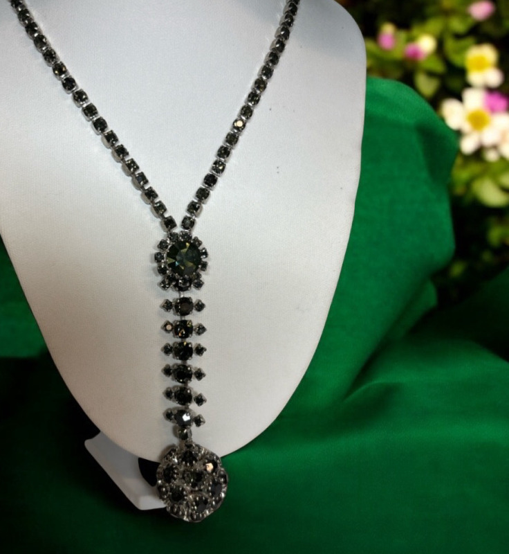 Jet Black Diamanté Rhinestone Statement Necklace Vintage