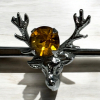 Two Signed Mitzpah with logo Celtic Citrine glass prong set bar brooches in silver tone - 2