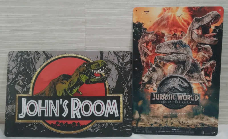 2 New Metal Tin Signs 12x8" Jurassic Park / Dinosaurs