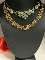 Two Beautiful Rhinestone Vintage Necklaces Coro Pegasus in baby Blue Multi Colur Music Bar Style Panels