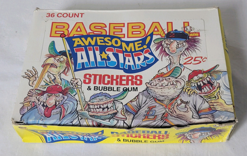 1988 Leaf Baseball Awesome All-Stars Stickers Box , Complete . 36 Sealed Packs , 5 Stickers & 1 Gum Stick per Pack