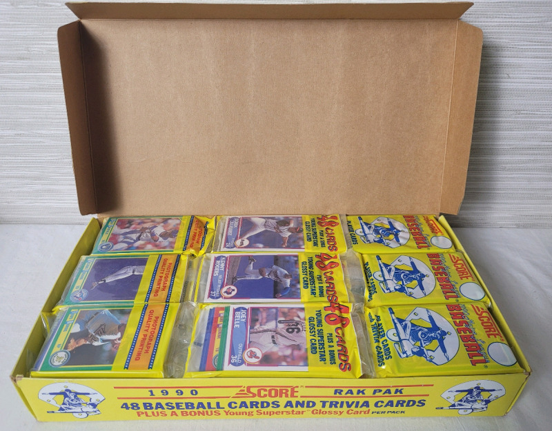 1990 Score MLB Baseball Rak Pak Box of 24 Packs, 48 Cards And Trivia Cards Per Pack