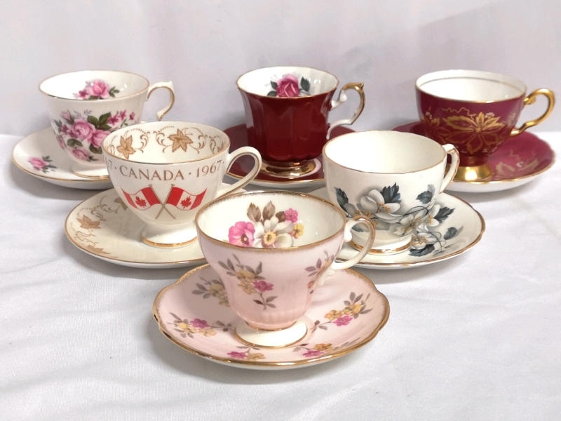 6 Teacups & Saucers - Foley, Tuscan, Elizabethan, Delphine, ++