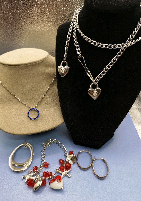 Charm Bracelet with Hoop Earrings + Necklaces