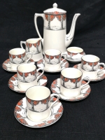 Crown Ducal Ware Coffee Pot with Demitasse Cups + Creamer & Sugar - Orange Tree Pattern