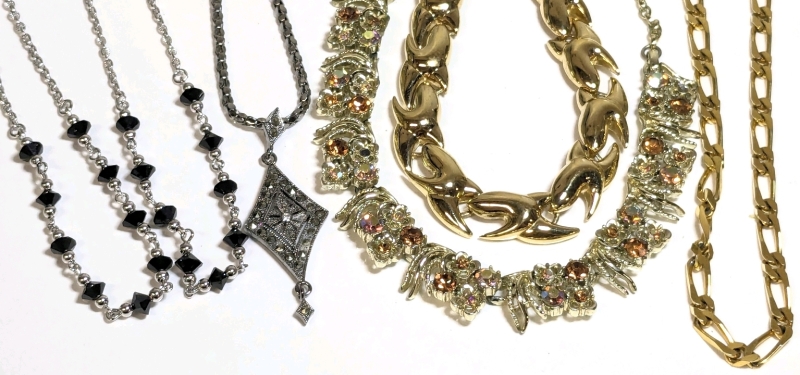 Signed Vintage Necklaces: Butler, Monet, D'Orlan, FAC & Unsigned Coro AB Rhinestone Flower | Up to 24" Long