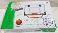 New Miniature Basketball Hoop with Inflatable Ball and All Pieces Required for Installation, Packaging has Warps and Bends