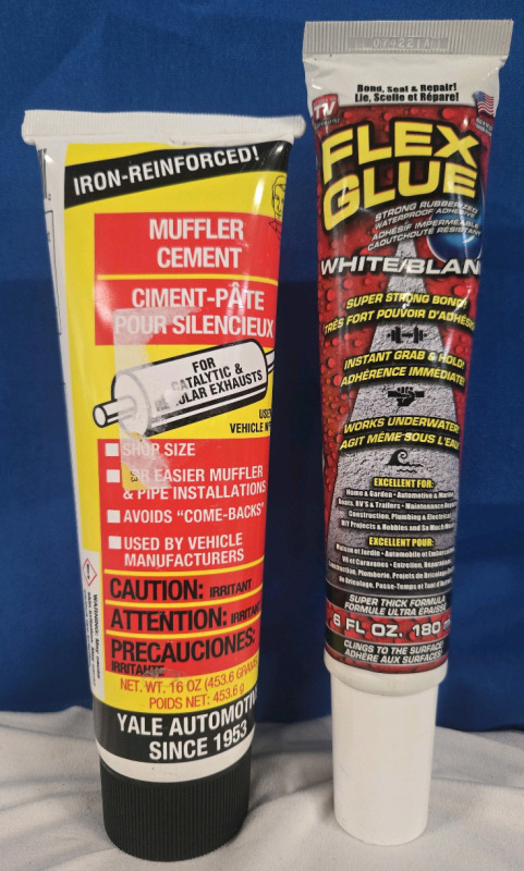 2 Pcs New Sealed | Flex Glue 180ML Tube { Colour: White } & Dynomax 35958 16 Oz Hardware Muffler Cement