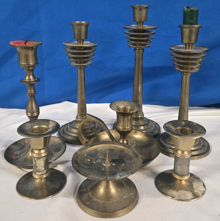 8 Pcs | Brass Candlestick Candle Holders | Tallest Measures 9" Tall