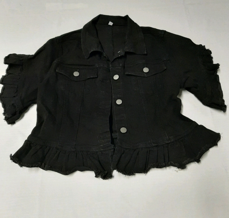 As New Size S Short Sleeved Ruffled Jean Jacket