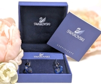 Stunning Swarovski Blue in Crystal Earrings w Original Box & Certificate | Box Measures 3.5" x 3.5" x 1.25"