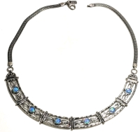 Gorgeous Signed Sterling Silver 925 Israel Blue Opal Bezel Set Necklace | 14" Long