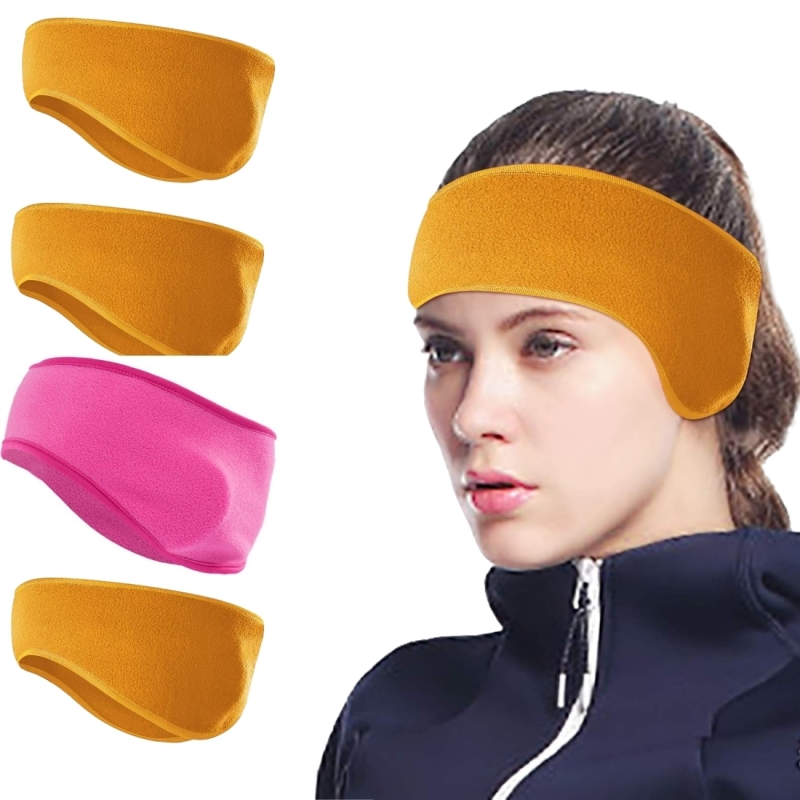 5 New Yellow / Pink Fleece Ear Warmer Headbands | 6" Diameter x 4.75" at Widest | One Size Fits Many