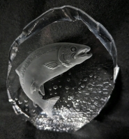 Etched Glass Fish Paperweight.