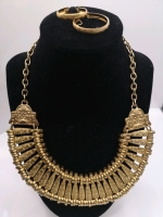 Statement Necklace & Earrings - Gold Tone