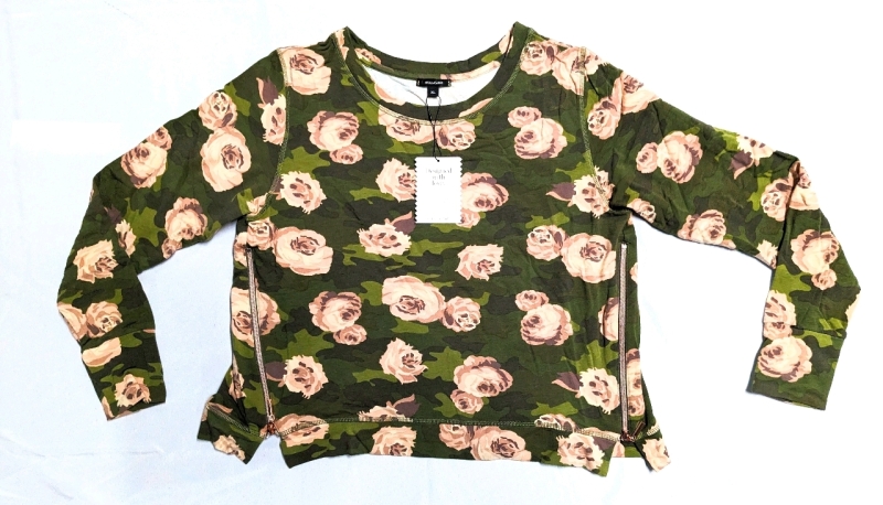 New Size XL Stella & Dot Floral Camouflage Sweatshirt with Rose Gold Side Zippers