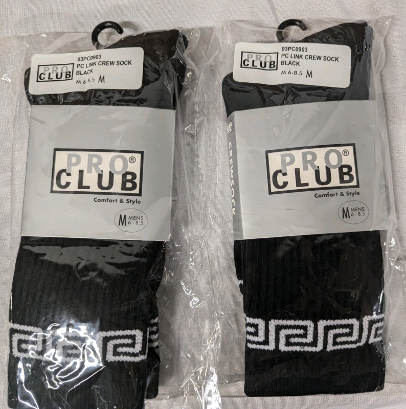 2 New: Pro Club - Men's M PC Link Crew Sock. Black.