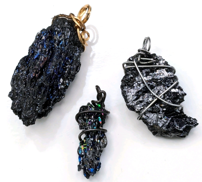 3 Gorgeous Hand Wire-Wrapped Stones Sourced Locally in Niagara | incl Rainbow Carborundum Silicon | From 1.25" to 2"