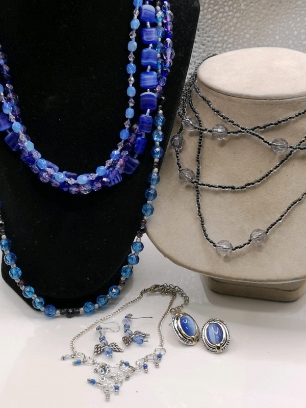 Blue Beaded Jewelry - Earrings & Necklaces