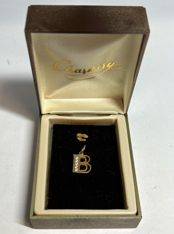 10K Yellow Gold Letter B Charm Pendant by RC