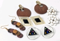 5 Vintage Pairs of Earrings | Wood, Acrylic & Ceramic Beads | 2 5" Long - 1.5" Diameter