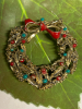 3 Vintage Broches Christmas Tree Rhinestones Emamel Wreath Art Nouveau - 4
