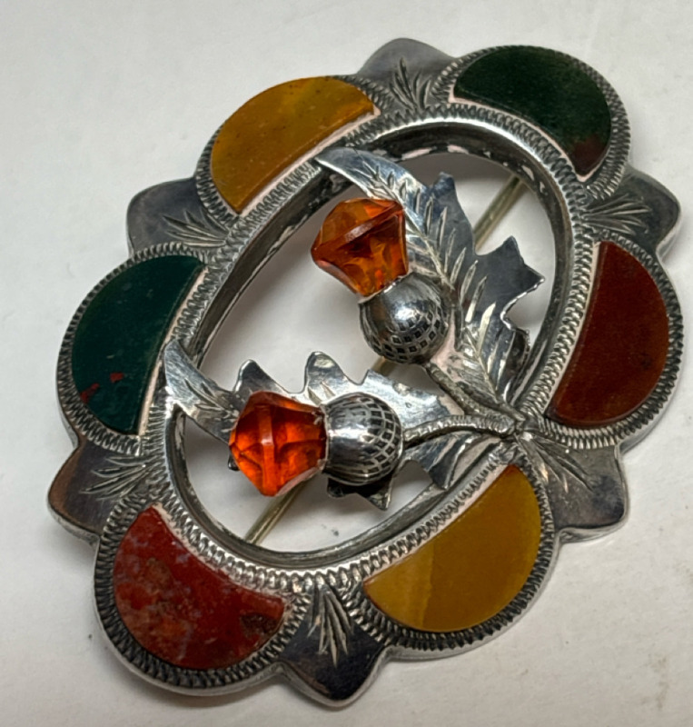 Vintage WJ &S Sterling Silver Scottish Agate Brooch