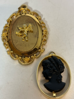 Black Cameo Pendant Mirror Reverse Angel Pendant Vintage